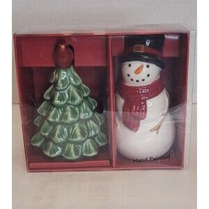 St Nicholas Square Snowman and Christmas Tree Salt & Pepper Shaker Set NWT